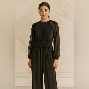 Cato Plisse Jumpsuit Wide Leg Plisse Sheer High Neck Midnight Black Size…​​